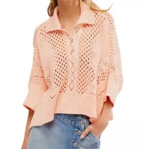 Free People To The Point OVERSIZED Sweater in Coral Crush Size M - MINOR FLAW